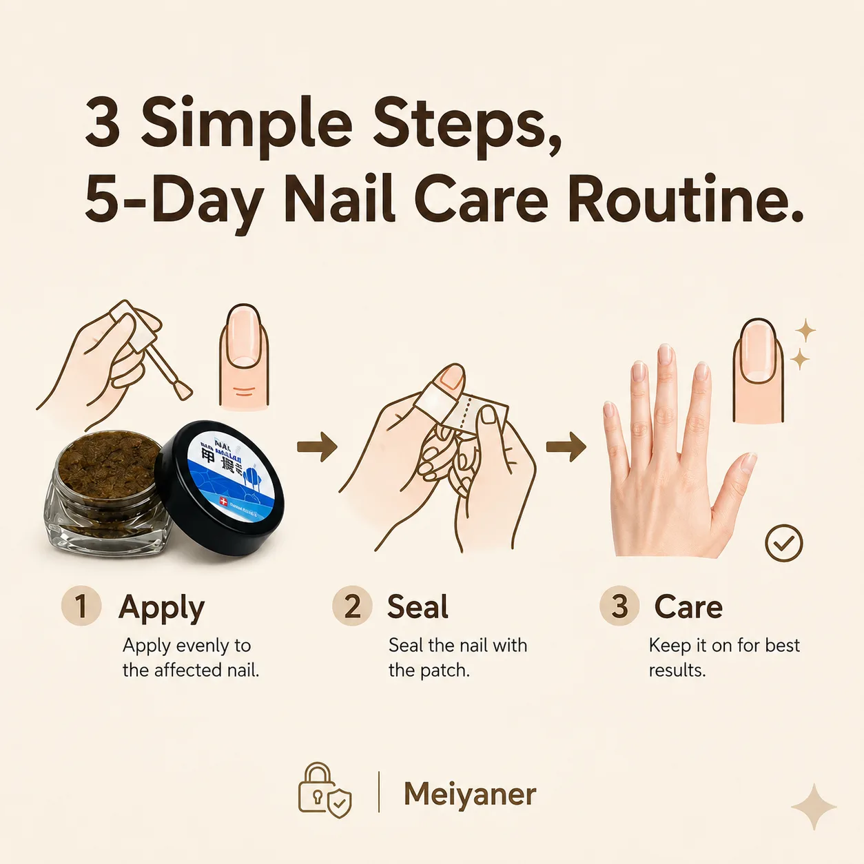 Apply, seal, care — 3 simple steps of the nail care routine